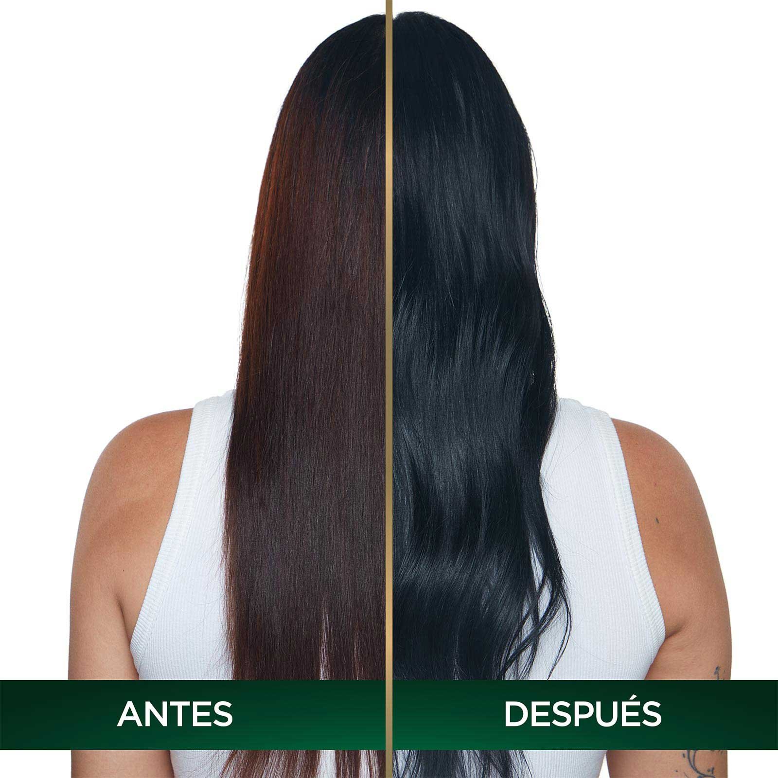 COLORACIÓN SIN AMONIACO NUTRISSE OLEOS TONO 2.11 NEGRO PLATINADO ANTES Y DESPUES